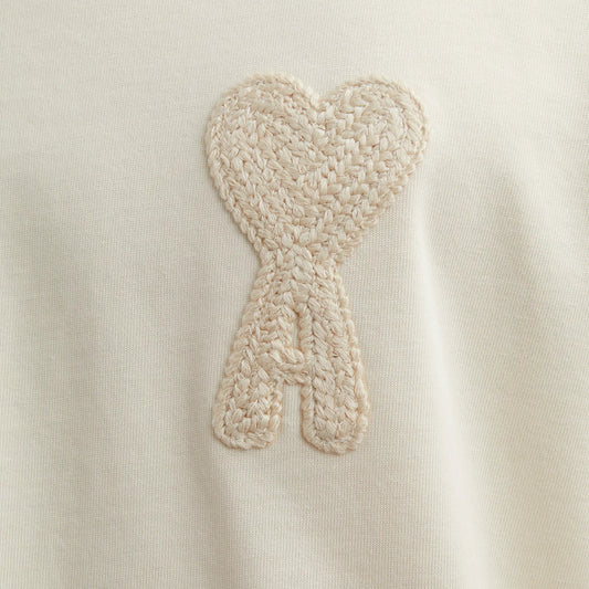 AMI PARIS - T-Shirt Beige Patch Ami de Coeur En Coton