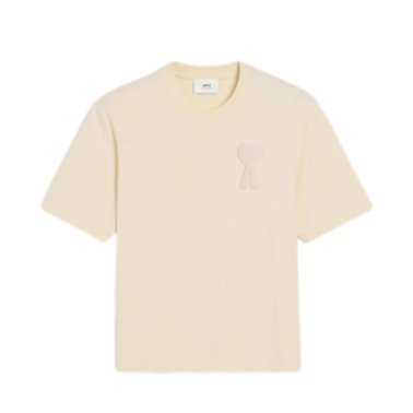 AMI PARIS - T-Shirt Beige Patch Ami de Coeur En Coton
